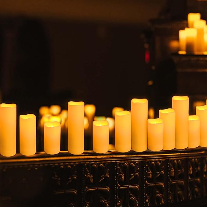 24-Pack LED Flameless Candles with Remote Control -Remote flameless Candles- Timer Candles -3D Flame, for Halloween Christmas Parties,Wedding,Home,Gift and Special Occasions(Three Sizes)