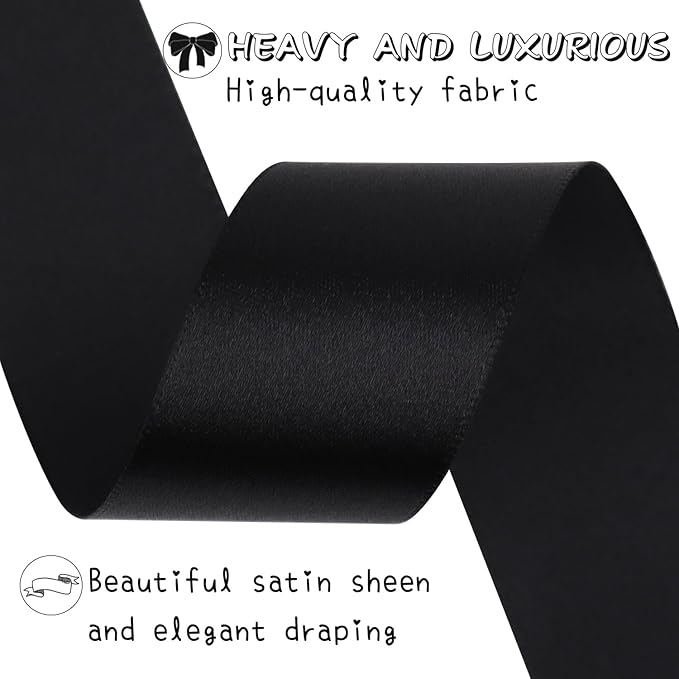 Black Solid Satin Ribbon 1-1/2 Inch 50 Yards Solid Polyester Fabric Ribbon for Gift Wrapping Wedding Christmas Baby Shower Birthday Party Decoration Handmade Immortal Flower Craft