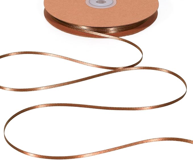 LaRibbons Brown Satin Ribbon 1/8 Inch 100 Yards Thin Luxury Double Faced Mocha Mousse Silk Ribbon for Flower Bouquet Crafts Gift Wrapping Wedding Decoration