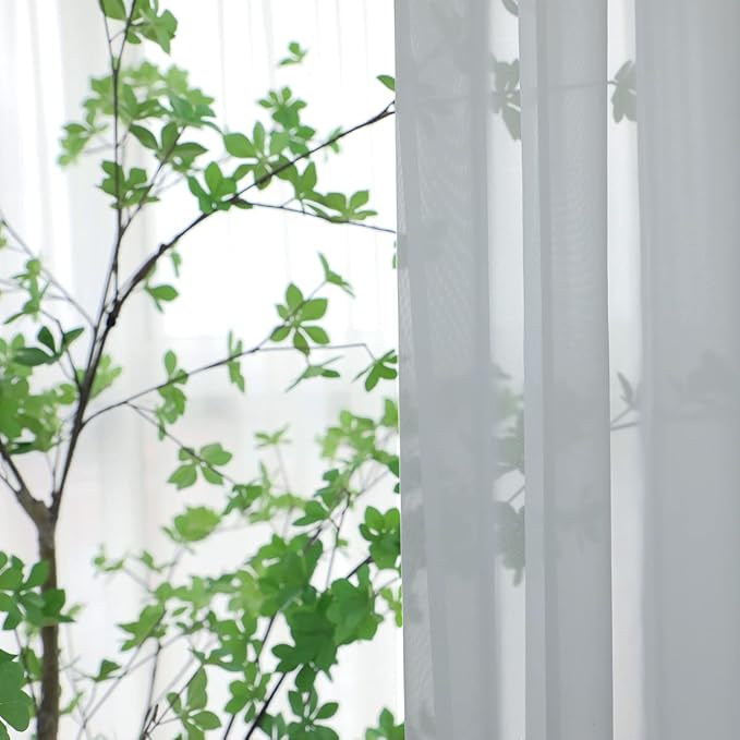 Window Light Gray Sheer Curtains 95 Inches Long 2 Panels Sheer Curtain Basic Rod Pocket Panel for Bedroom Children Living Room Yard Kitchen (Light Gray, 52" W x 95" L | 2 pcs)