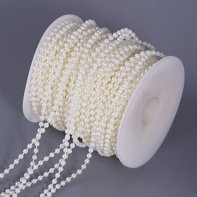 44 Yards/131 Feet Pearl Garland Craft String Pearls, Faux Pearl for Wedding Party Decoration, Christmas Tree Decorations and DIY Crafts (Ivory, 4 mm 131 Feet)