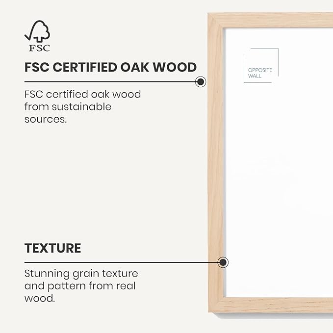 Opposite Wall - 50x70 cm - Natural Solid Oak Wood Picture Frame - Lightweight, Versatile & Shatterproof - Wall Hanging Photo or Poster Frame - Wall Decor for Office, Gallery & Home, 19 3/4 x 27 1/2 in