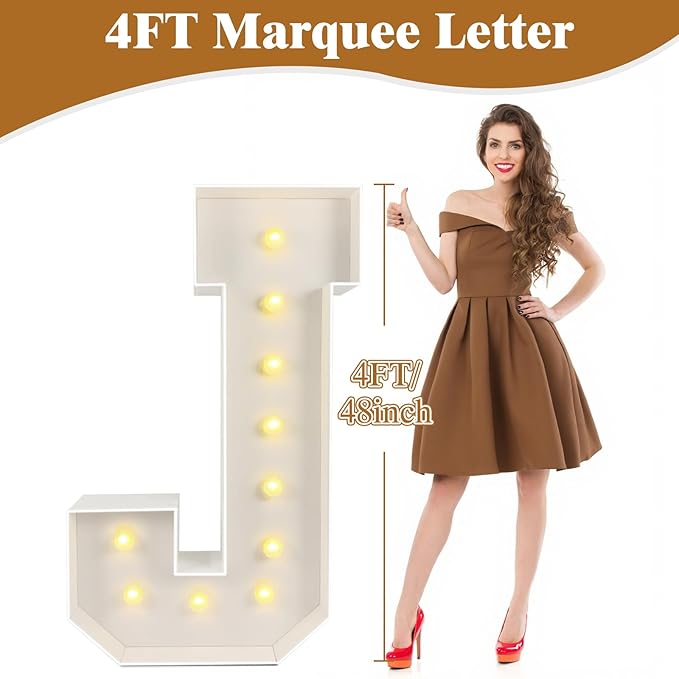 Marquee Light Up Letters: 4FT Large Decorative Signs for Party Decorations Baby Shower Birthday Wedding Engagement Anniversary, 4 Feet Tall Pre-Cut DIY Foamboard Letter T - Easy to Assemble