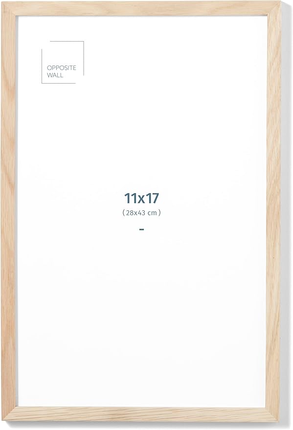 Opposite Wall - 11x17 in - Natural Solid Oak Wood Picture Frame - Lightweight, Versatile & Shatterproof - Wall Hanging Poster or Photo Frame - Wall Decor for Office, Gallery & Home