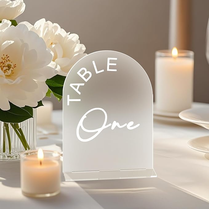Frosted Arch Wedding Table Numbers 1-25 with Stands, 5x7 Inch Acrylic Arch Sign with Holder for Wedding Reception Table Centerpiece Decoration