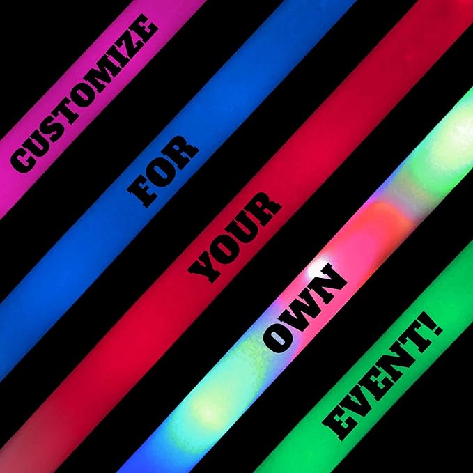 Pack of 12 Custom LED Party Foam Light Sticks Batons for Quinceaneras, Sweet 16, Bat Mitzvah, Parties, Birthdays, Guests, Party, Promotions 3 Color Lighting Modes Batteries 16"
