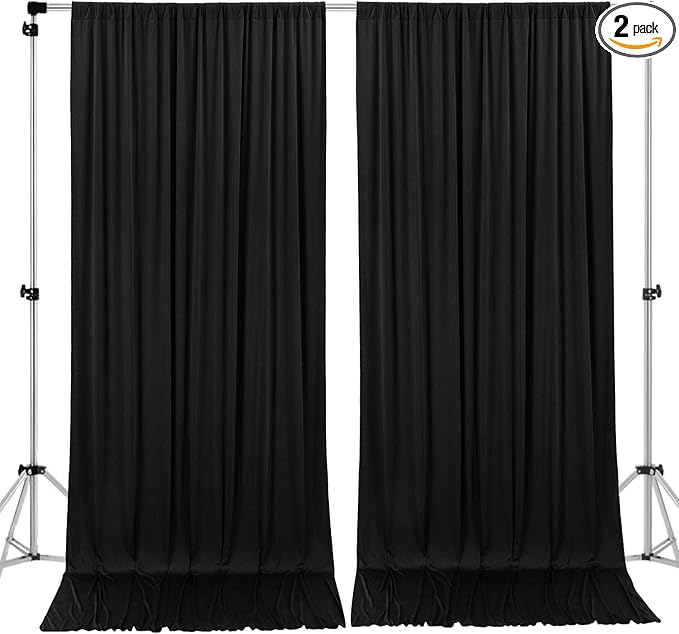 AK TRADING CO. 10 feet Wide x 12 feet Long Polyester Backdrop Drapes Curtains Panels with Rod Pockets - Wedding Ceremony Party Home Window Decorations - (Black)