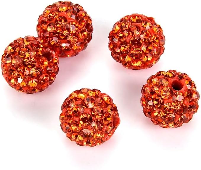 50pcs Adabele Grade A Suncatcher Crystal Rhinestone Pave Loose Beads 10mm Sun Orange Polymer Clay Disco Ball Spacers Compatible with Shamballa All Craft Jewelry Making DB10-12
