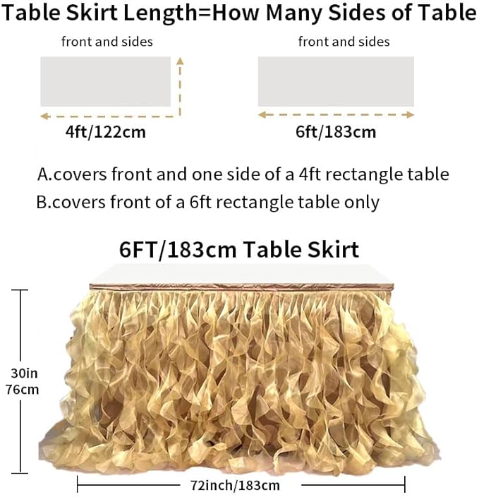 Luxury Organza Mesh Table Skirt Draping Floating Romance - Perfect for Bridal Showers, Birthday Weddings - Clear Flowing Decoration for a Wonderful Main Cake Table (Gold-6ft, 72" L×30" H)