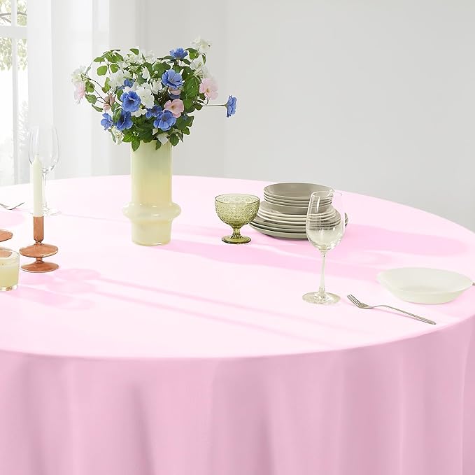 Round Tablecloth 6 Pack 108 Inch Pink Tablecloths Washable Decorative Linen Polyester Table Clothes Cover for Dining Table Banquets Buffet Parties and Wedding