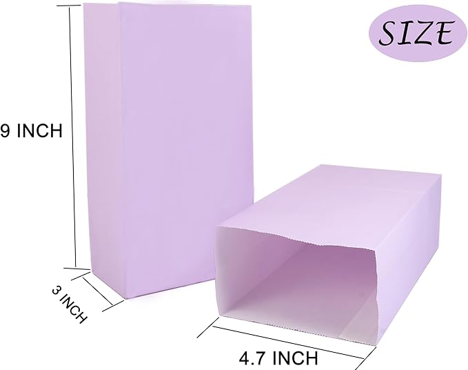 30-Pack Purple Party Favor Paper Bags,9'' Wrapped Treat, Goodie,Candy, Paper Lunch Bags for Birthday Party, Babyshower,School Activitities