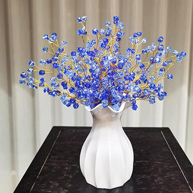 16PCS Crystal Artificial Flowers Bouquets Handmade Acrylic Flower Branches Fake Beaded Baby Breath Floral Crafts for Wedding Party Home Decor