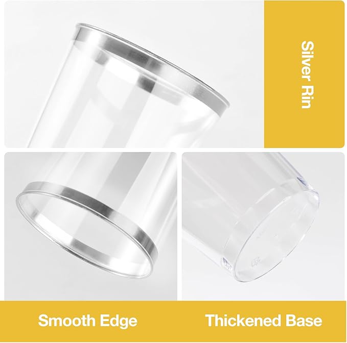 Goodluck 50PCS 12oz Silver Plastic Cups for Party, Disposable Silver Cups, Plastic Cocktail Glasses for Wedding Thanksgiving, Christmas, and