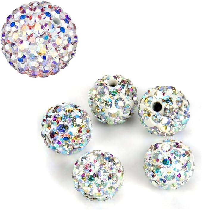 100pcs Adabele Grade A Suncatcher Crystal Rhinestone Pave Loose Beads 6mm Clear AB Polymer Clay Disco Ball Spacers Compatible with Shamballa All Craft Jewelry Making DB6-2