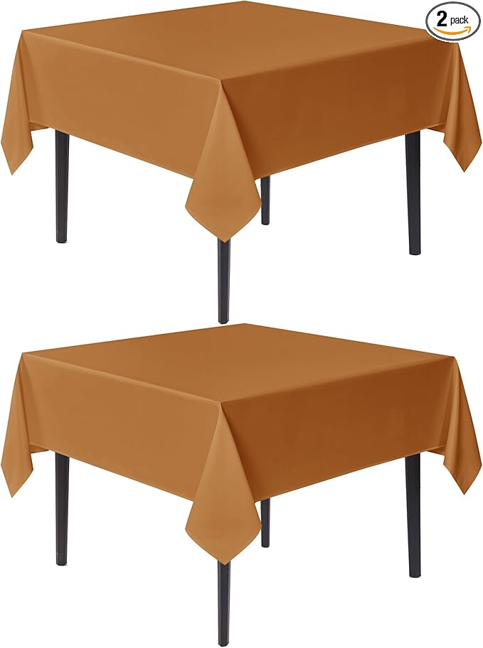sancua Thanksgiving Square Tablecloths 85x85 Inch Bronze, 2 Pack - Fabric Fall Table Cloth for Square or Round Tables, Washable Polyester Table Cover for Dinner, Holiday Party, Display Tables