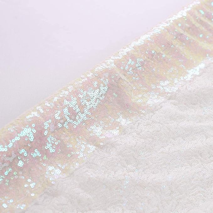 Eternal Beauty White Iridescent Sequin Backdrop, 7x7 Ft Glitter Background Curtains for Shimmer Photography Party Wedding Birthday Back Drop Decor