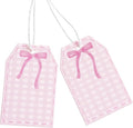100Pcs Coquette Pink Bow Gift Tags with String Pink Buffalo Plaid Large Gift Tag with 65Ft White String Paper Gift Tag for Coquette Bow Baby Shower Birthday Bachelorette Wedding Gift Wrap Tag