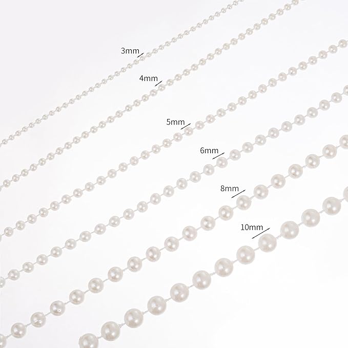 8mm Crafts Faux Pearl Beads Garland Pearl Bead Roll Strand of Pearls to Decorate Floral Centerpieces Wedding Party Favor Christmas Tree(33 Feet Ivory)