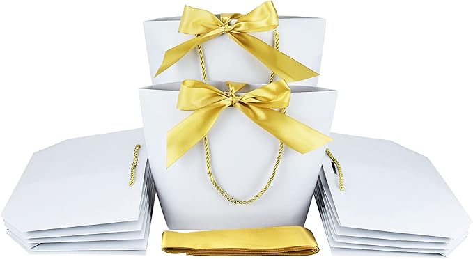 HUAPRINT Gift Bags with Handles,7.48×3.54×7.9 inches,Party Favor Bags with Bow Ribbon,12Pcs White Paper Bags for Birthday Wedding Bridesmaid Present Celebration Holiday