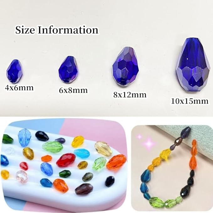 100pcs 8x12mm Teardrop Crystal Glass Beads Vertical Hole Faceted Glass Teardrop Spacer Beads for Bracelets Necklace Earring DIY Jewelry Making Craft(Sapphire Blue AB)