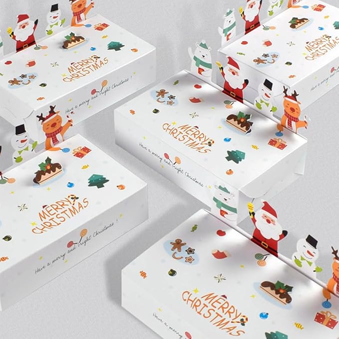 Cartoon Boxes With Lids - 3D Stand Bear Santa Claus Snowman Elk Merry Christmas Candy Boxes Kraft Paper Cookie Boxes for Gift Giving Decorations Party Small Present Box 10pcs