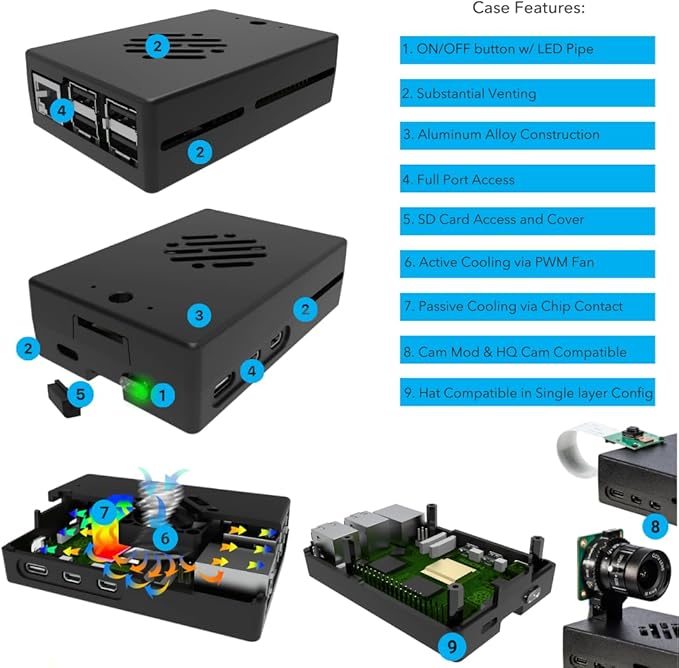 Vilros Raspberry Pi 5 Starter Kit MAX - Turbo Cooled Aluminum - (128GB Edition) - (4GB RAM)