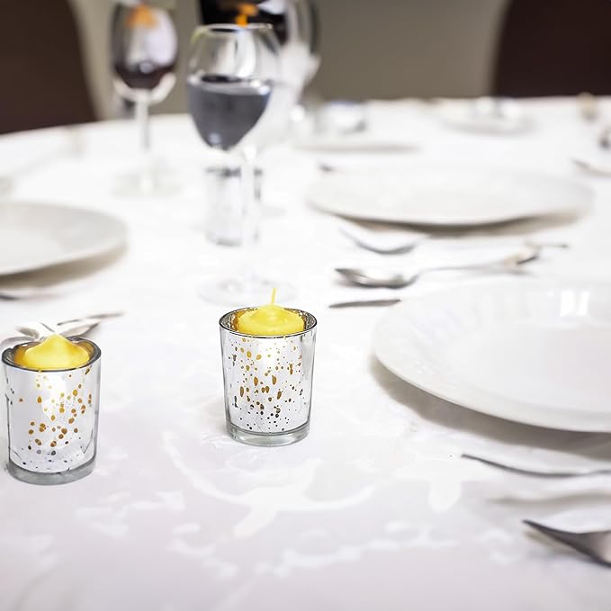 WGV Silver Speckled Tea Light Votive Candle Holder 2.2x2.75, Small Tiny Utility Cylinder Mercury Glass Vase, Home Accent Decor, 1 Pc