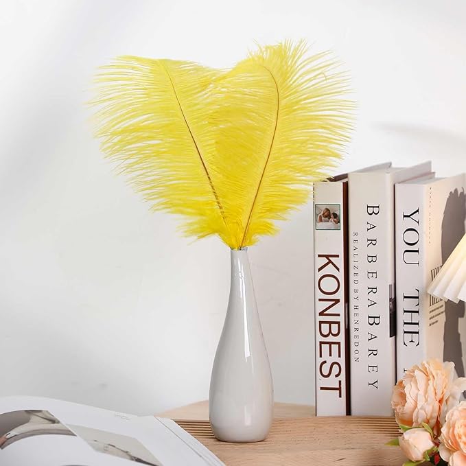 YAKRUNA 30PCS Yellow Ostrich Feathers Bulk 12-14 Inches for Centerpieces for Wedding Birthday Gatsby Party, Decorative Plumes for Vase & Table & Christmas Tree Decor (30-35cm, Yellow)