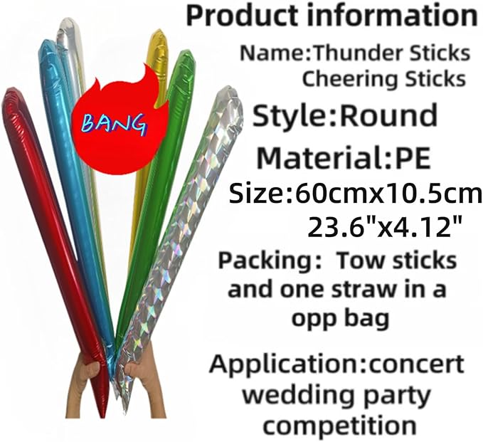 48pcs Round Head Boom Sticks Thunder Sticks Cheering Sticks Team Spirit Plastic Cheerleading Spirit Stick Clapper Inflatable Noise Maker Sports Supply (Glitter Color)