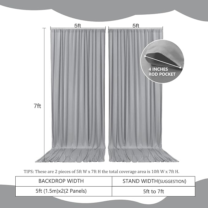2 Panels Dark Gray Backdrop Curtain, 10 x 7 Feet Background Curtains for Parties, Weddings, Baby Showers, Bachelorette Halloween, Christmas Birthday Party Photoshoot Backdrop Curtains Decorations