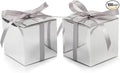 COTOPHER 100pcs Wedding Favor Boxes, Paper Gift Boxes 3x3x3 Inches Small Gift Boxes with Ribbons Small Boxes for Gifts, Crafting, Cupcake, Candy, Bridesmaid Proposal Boxes (Metallic Silver)