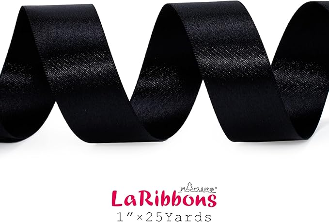 LaRibbons Black Satin Ribbon 1 Inch 25 Yards Luxury Double Faced Black Silk Ribbon for Flower Bouquet Crafts Gift Wrapping Wedding Party Decoration