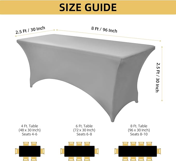 115 2-Pack 8ft Spandex Table Covers for Rectangle Folding Tables - Washable Elastic Tablecloth - Ultimate Fitted Table Protector for Parties, Banquet, and Wedding