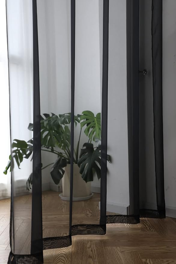 Window Black Sheer Curtains 72 Inches Long 2 Panels Sheer Curtain Basic Rod Pocket Panel for Bedroom Children Living Room Yard Kitchen (Black, 52" W x 72" L | 2 pcs)