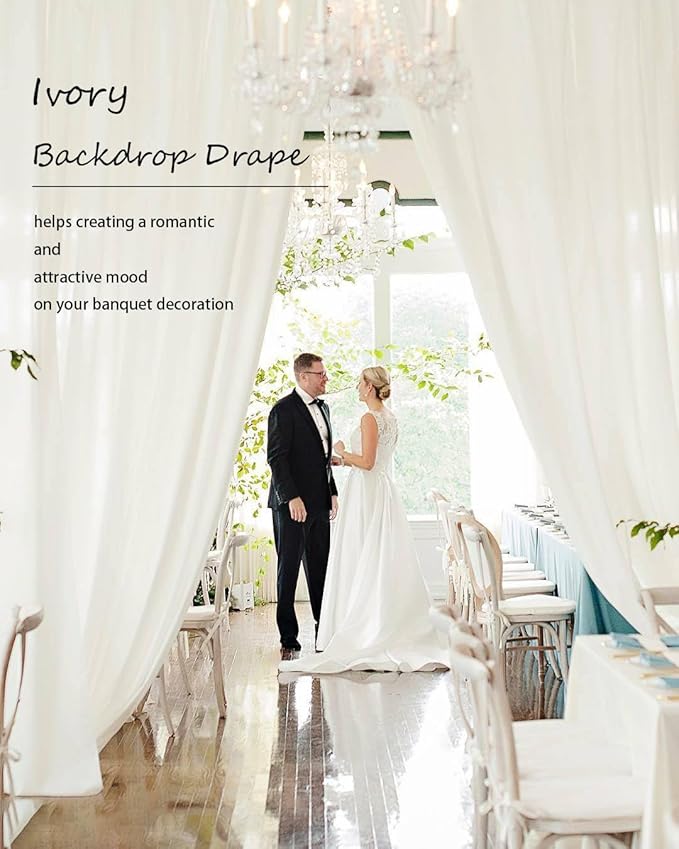 PartyVillage 20ft×15ft Ivory Backdrop Curtain for Wedding Parties, 4 Panels Wrinkle Free 15 FT Long Polyester Photo Backdrop Drapes Back Drop Cloth for Birthday Photography Background