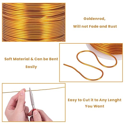 BENECREAT 15 Gauge 220FT Aluminum Wire Anodized Jewelry Craft Making Beading Floral Colored Aluminum Craft Wire - Gold