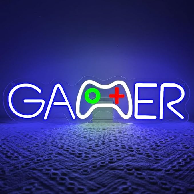 Gamer Neon Sign,Gamepad Shaped Dimmable LED Light Signs for Wall Art Decor,Gaming Backdrop for Game Room Bar Bedroom Club Party Man Cave,Game Gift for Boys Teen Men USB Powered（15.4"*4.1"）