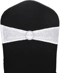 25 Pcs Sequin Chair Sashes Stretch Chair Bands Spandex Polyester Bows for Party Hotel Wedding Banquets Decoration - White