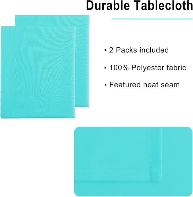Hiasan 2 Pieces Solid Square Tablecloth - Waterproof and Spillproof Washable Polyester Fabric Table Cloth for Kitchen and Dining Room, Aqua, 54 x 54 Inch