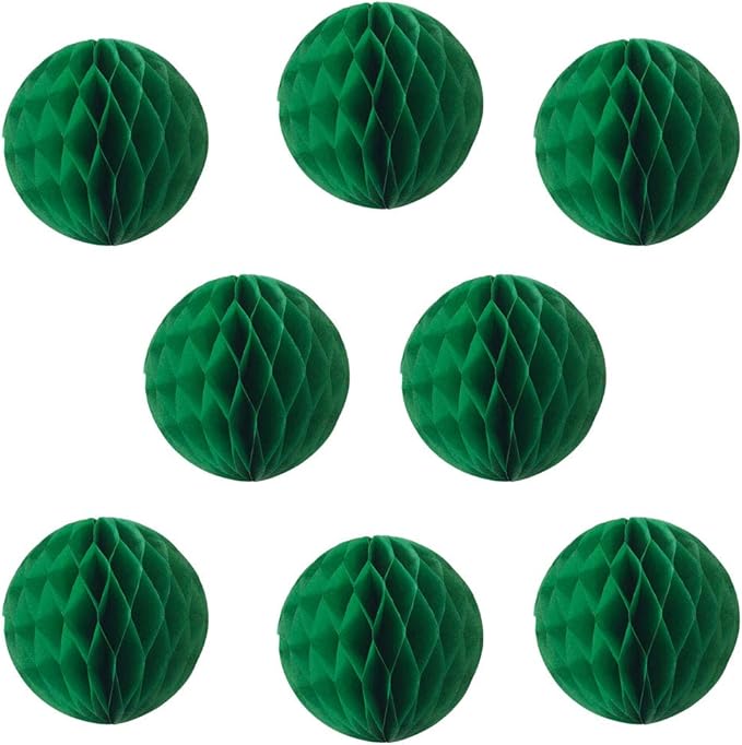 8pcs 10 inch Paper Honeycomb Balls Decorative Tissue Pom Poms Flower Art Hanging Balls for Birthday Wedding Nursery Baby Shower Home Decor (10inch, Dark Green)