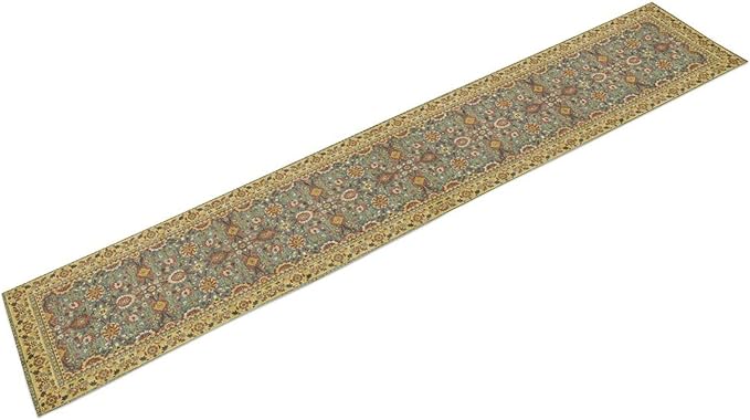 Boho Floral Vintage Beige Blue Table Runner, Retro Flower Rustic Country Farmhouse Abstract Pattern for Home Kitchen Table Decor Dining Coffee Room Party Decor 13x90in