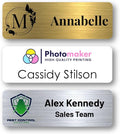Custom Name Tags - Full Color Logo Name Tags - Scratch Resistant Metal Front & Hard Plastic Back (1.25 x 3 Inch, Gold)