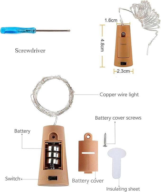 Wine Bottle Cork Lights 15Pack 10 LED/ 40 Inches Battery Operated Cork Shape Copper Wire Colorful Fairy Mini String Lights for Party Christmas Halloween Wedding Decoration (Warm White)