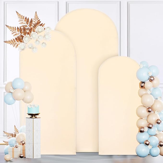 MODFUNS Arch Backdrop Stand and Cover Set of 3 Gold Wedding Arch Stand 6&6.6&7.2ft Beige Arches Cover Chiara Backdrop Stand for Party Birthday Banquet Wedding Arched Frame