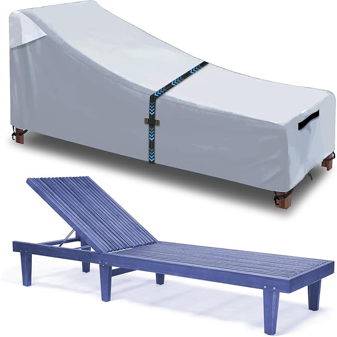 Patio Chaise Lounge Cover with Handles, Outdoor Lounge Chair Cover Waterproof UV Resistant, Patio Furniture Covers with Air Vent (76L x 32W x 32H) inch