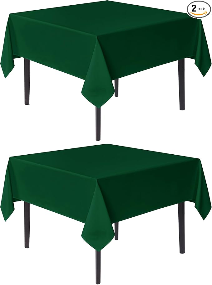 sancua Square Tablecloths 54x54 Inch Hunter Green, 2 Pack - Fabric Table Cloth for Square or Round Tables, Washable Polyester Table Cover for Christmas Dinner, Holiday Party, Display Tables