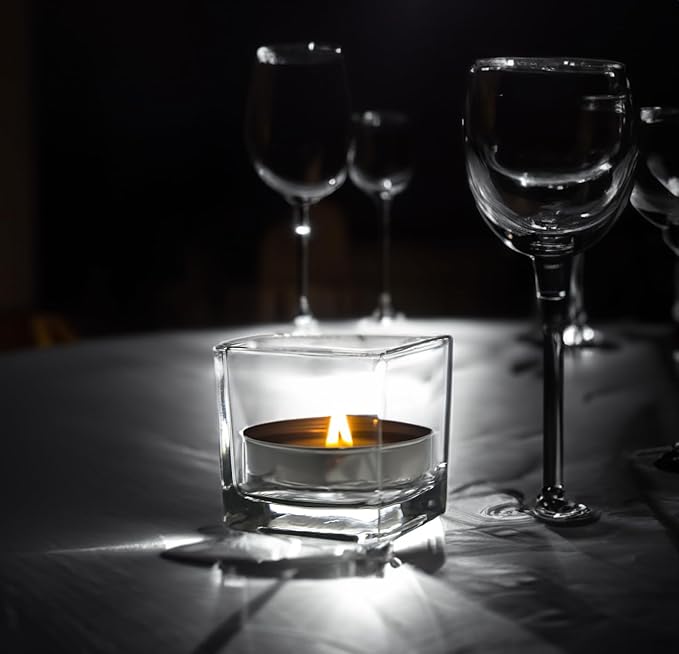 WGV 2 Inch Tea Light Votive Candle Holder, Clear, Square Cube 2”x2”, Small Tiny Bulk, Home Décor, Table Top, 6 Pcs