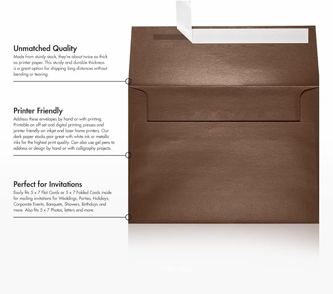 LUXPaper A7 Invitation Envelopes | Peel & Press | 5 1/4" x 7 1/4" | Bronze Metallic | 80lb. Text | 250 Qty