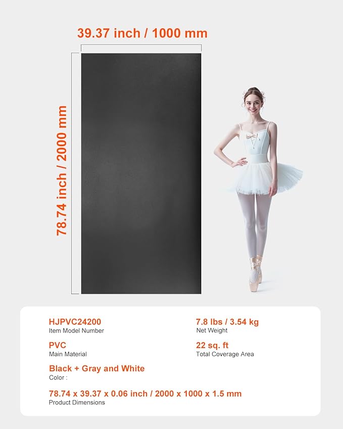 VEVOR Dance Floor, 6.6' x 3' Portable Yoga Mat with Organizer Bag, 1.5 mm Thick Workout Mats, Non-Slip Floor Mats for Practicing at Home, Studios, Stage