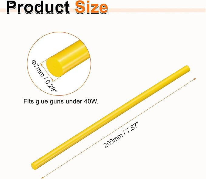 HARFINGTON 10pcs Hot Glue Sticks 0.28" Dia x 7.87" Long EVA Mini Hot Melt Adhesive Glue Stick for Hot Melt Gun Wood Plastic Glass Flowers Fabrics Foam, Yellow